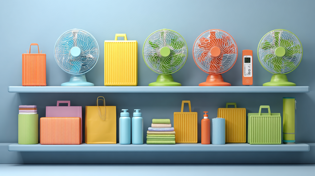 節約グッズが並ぶ棚