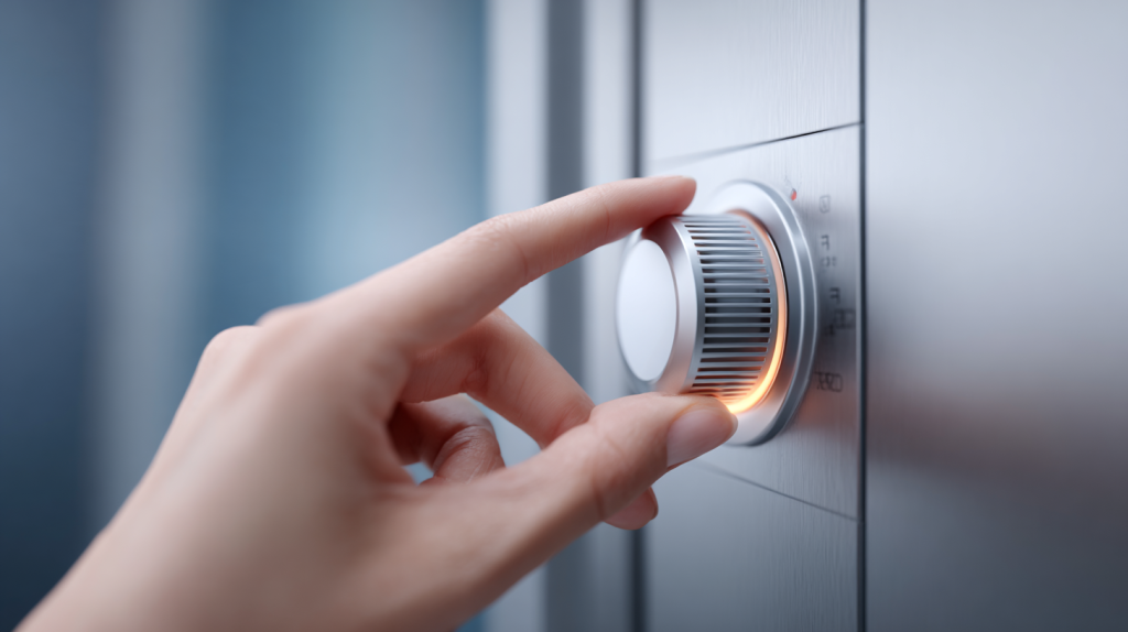 冷凍庫の設定温度を調整している手