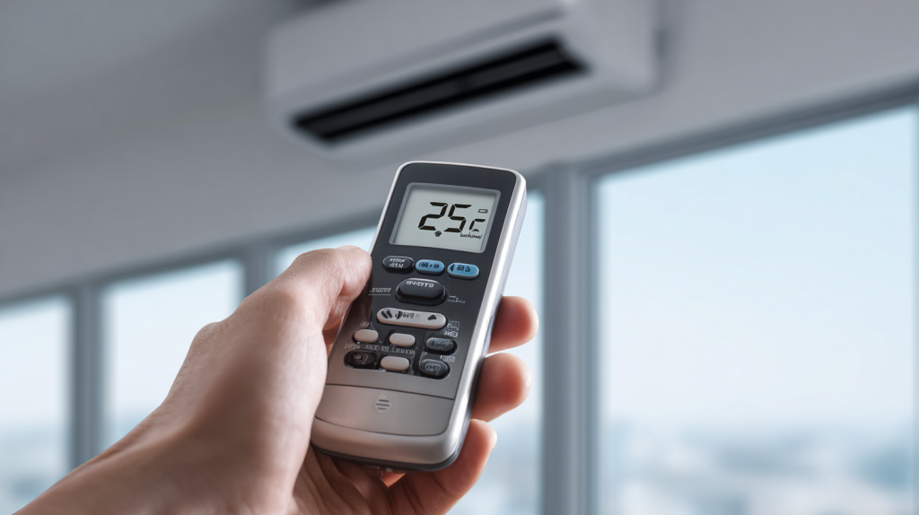 エアコンのリモコンと温度設定画面