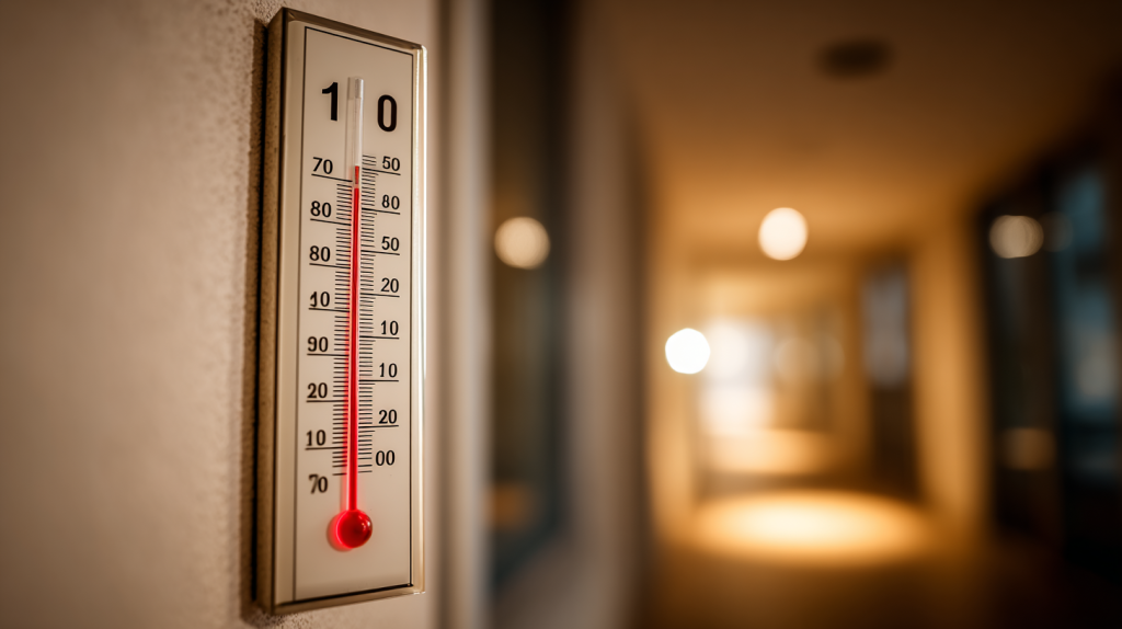 暖房温度の目盛りが示された室内温度計