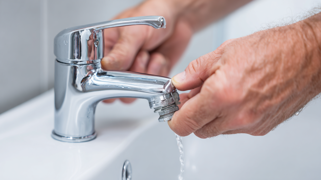 蛇口の止水栓を閉める様子