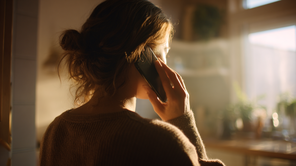 水漏れ修理を依頼する電話をかける様子