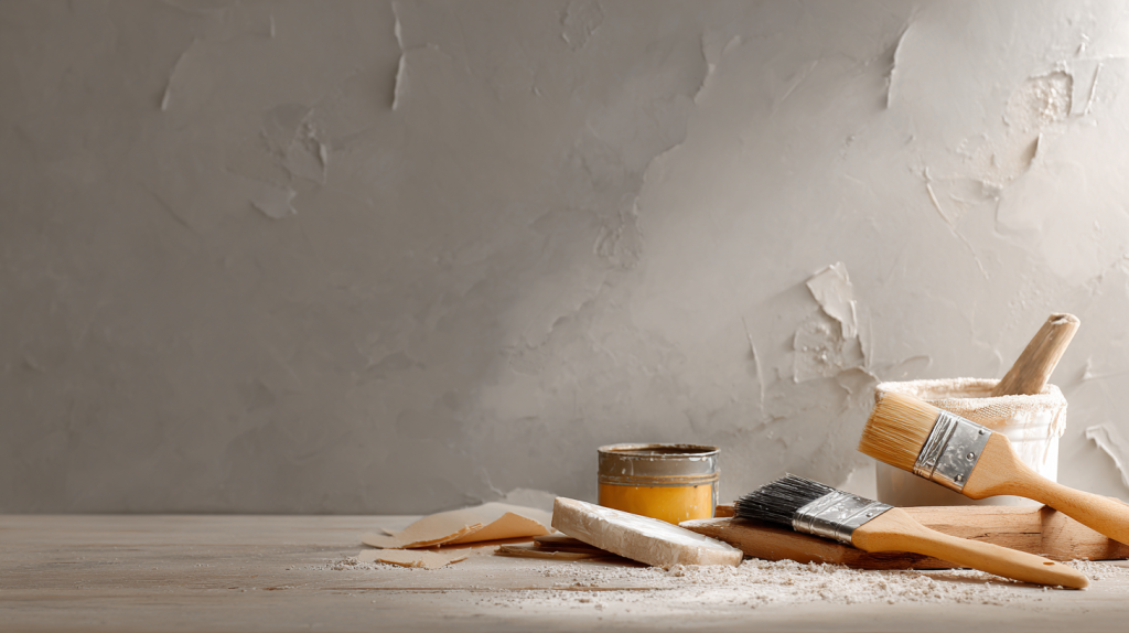 壁穴の補修道具と作業風景