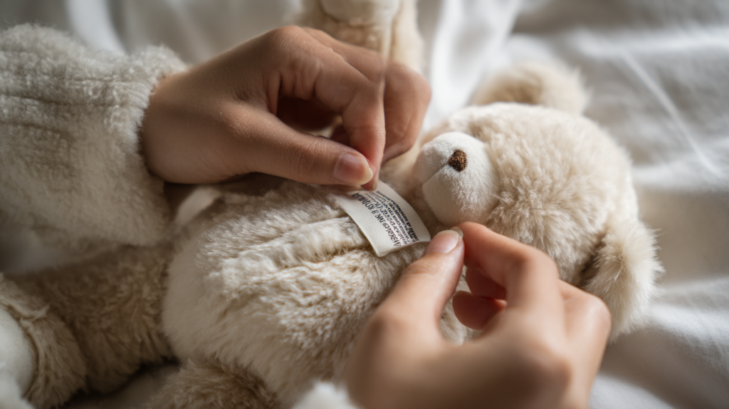 洗濯表示タグを確認する手元