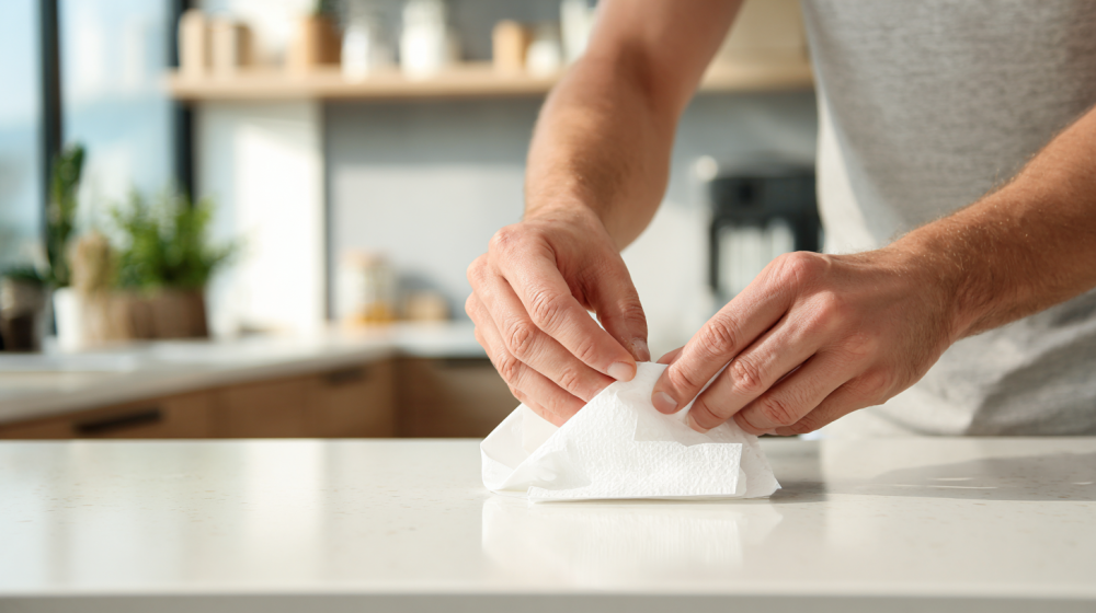 ティッシュ 節約 使い方 半分を実践している様子