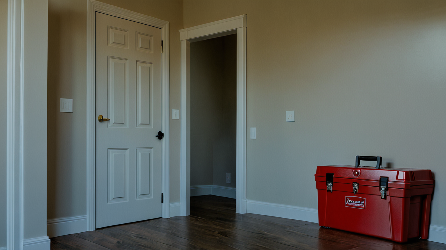 ドアに向かって工具を持つ手