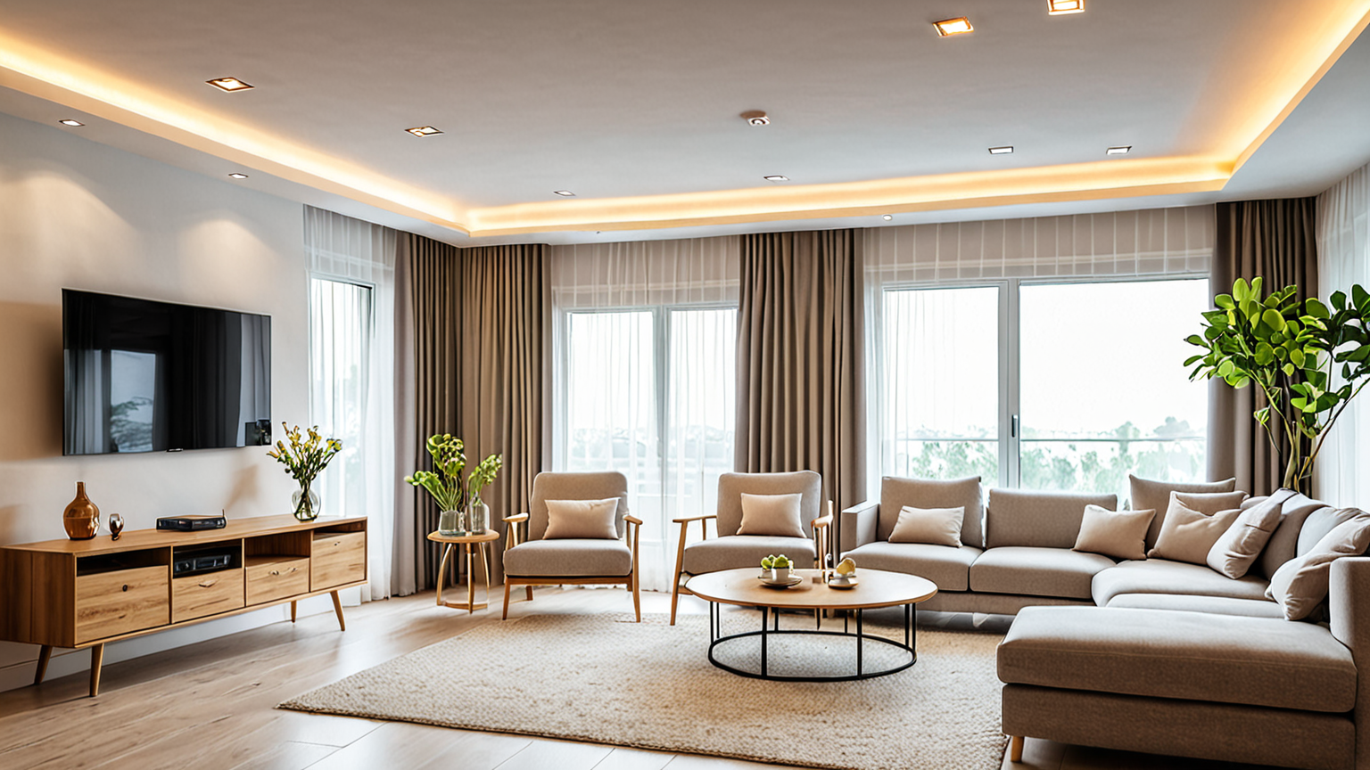 明るく照らすリビングのLED照明