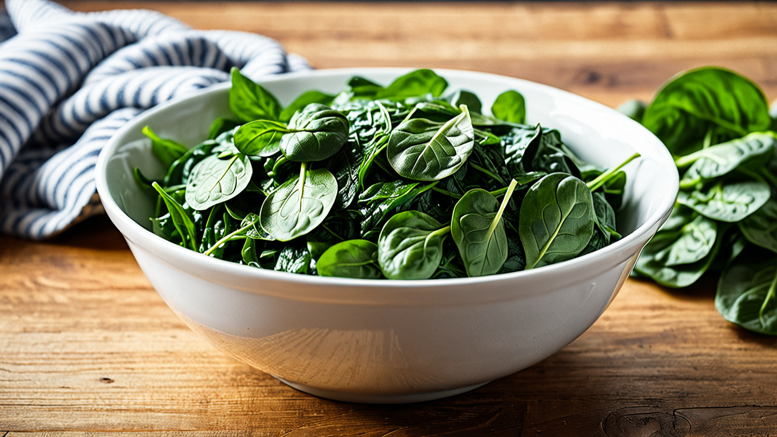 きれいに茹でられたほうれん草のアップ