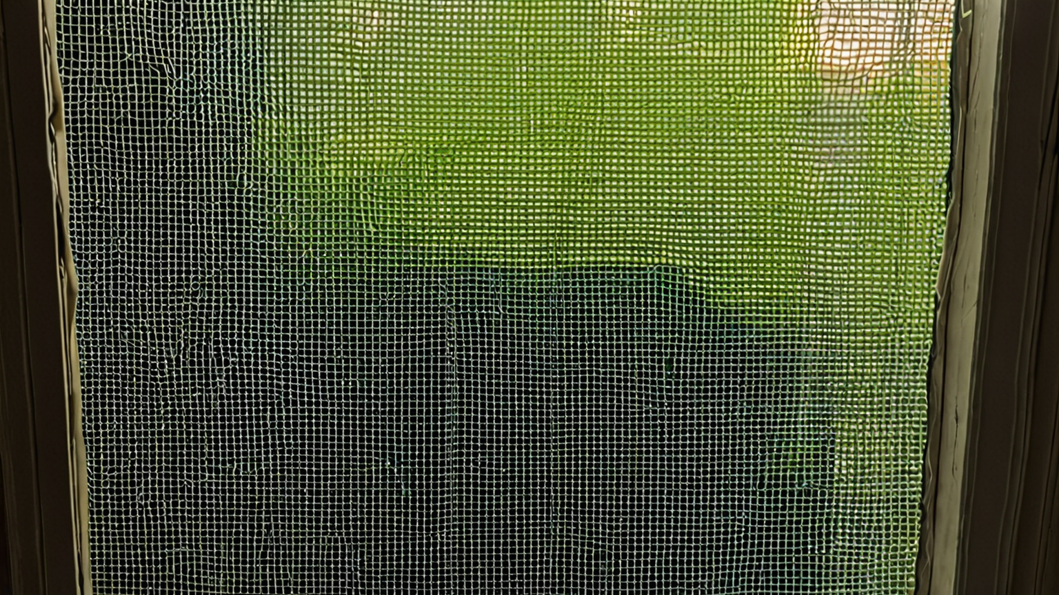 網戸の破れ部分にパッチを貼る様子