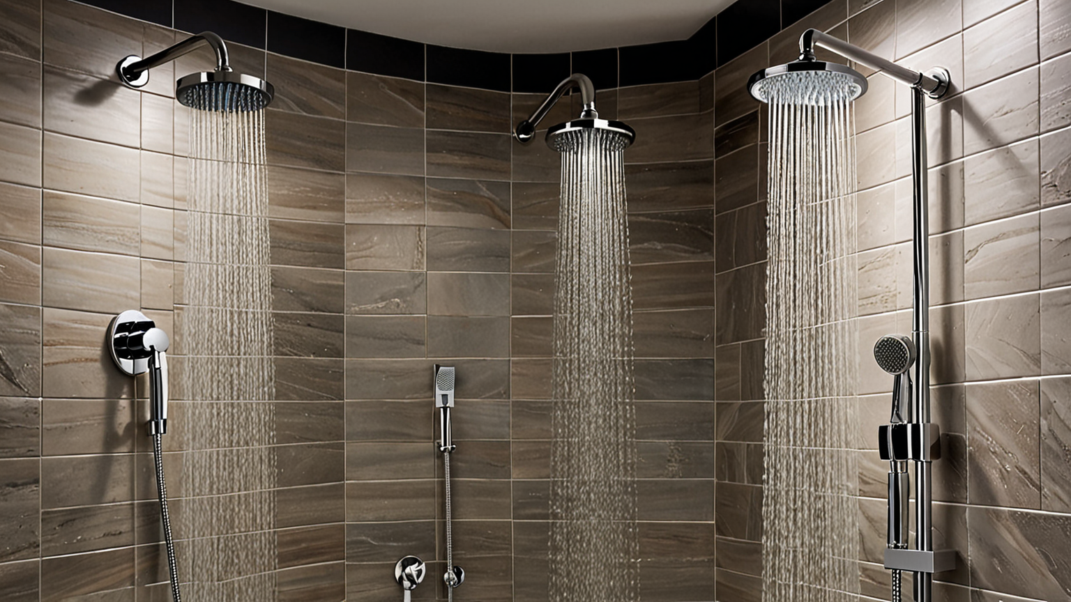 さまざまな節水シャワーヘッドの展示