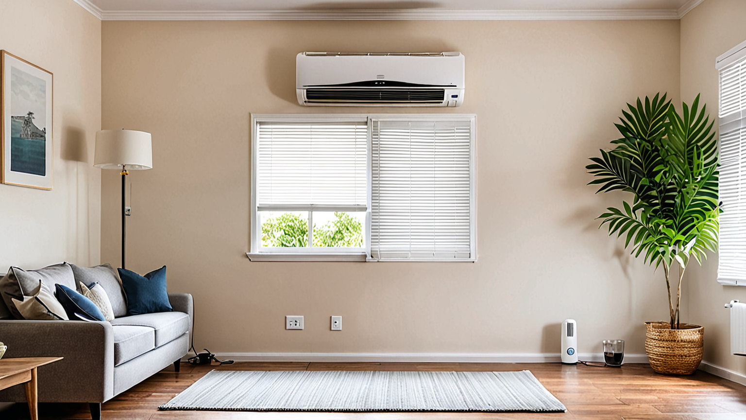 エアコンのフィルターを取り外して掃除している様子