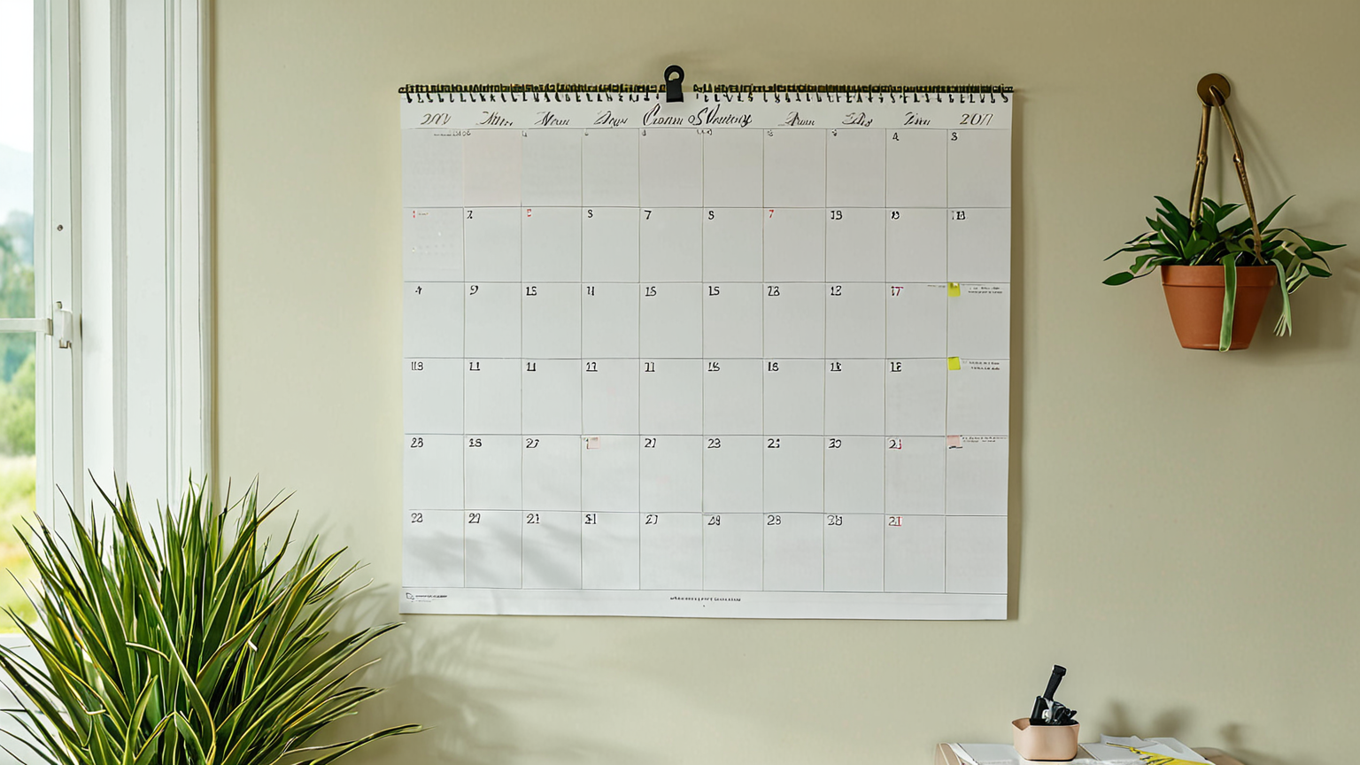 カレンダーに掃除予定を記入している様子