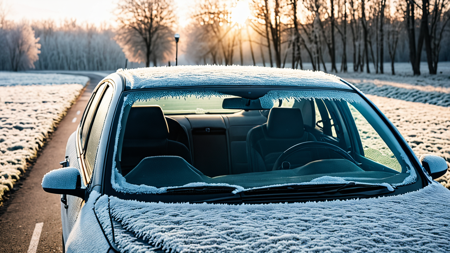 凍った車のフロントガラス