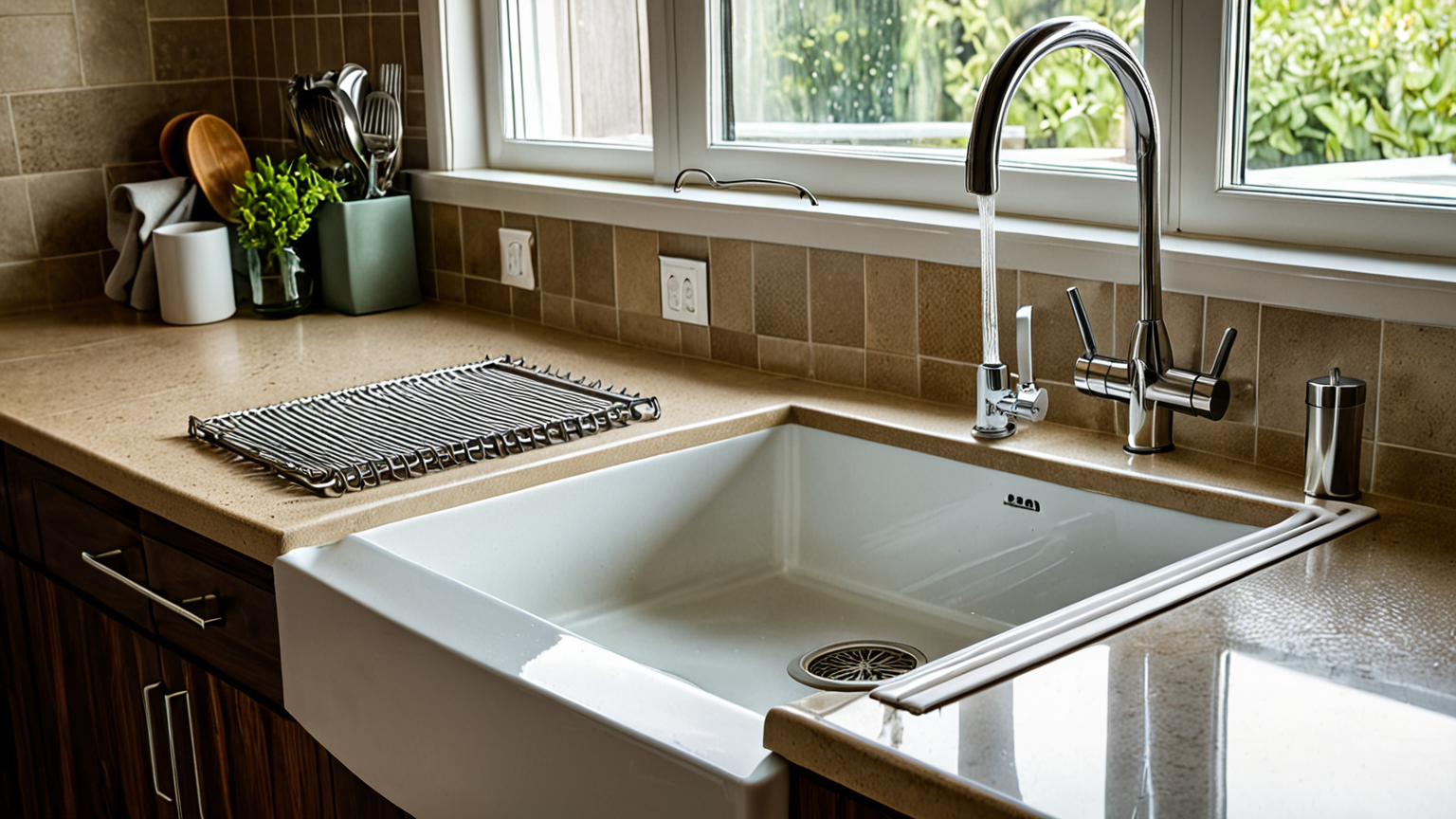 食器を洗う女性と排水口の様子