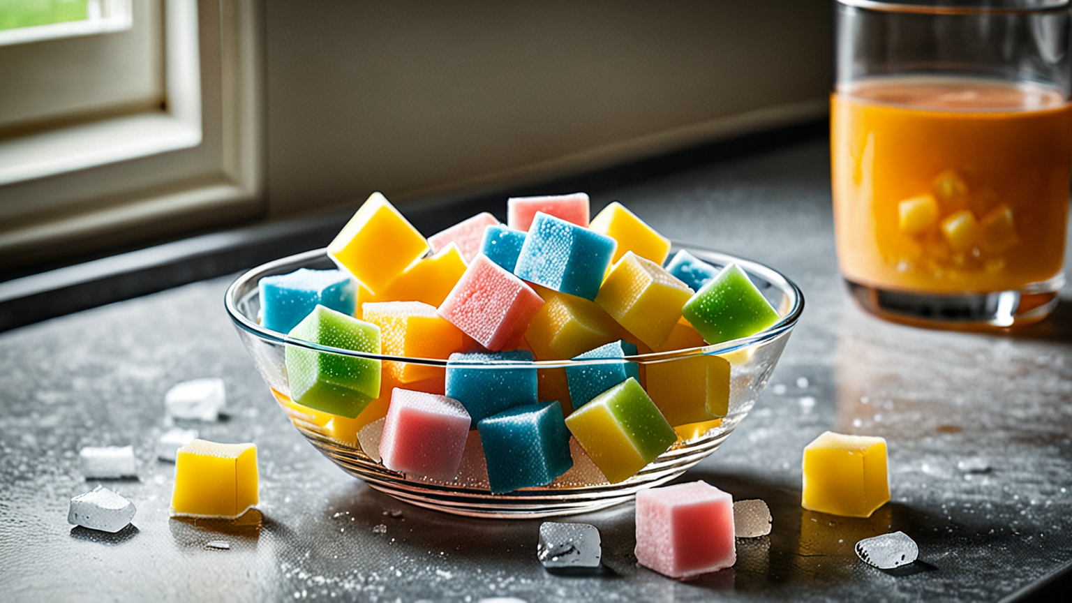 氷でガムを冷やして固める様子