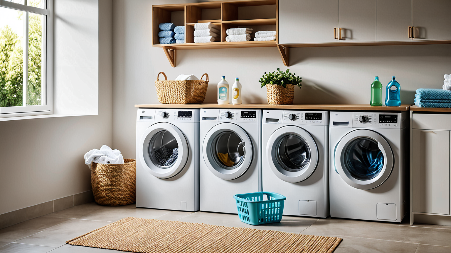 洗濯機と洗剤の置き場所の写真