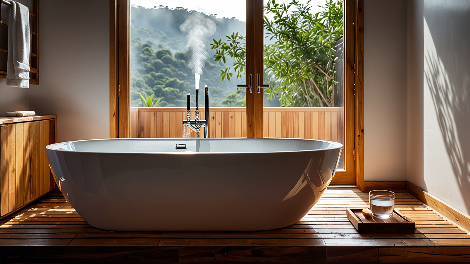 湯気の立つお風呂と水分補給のイメージ