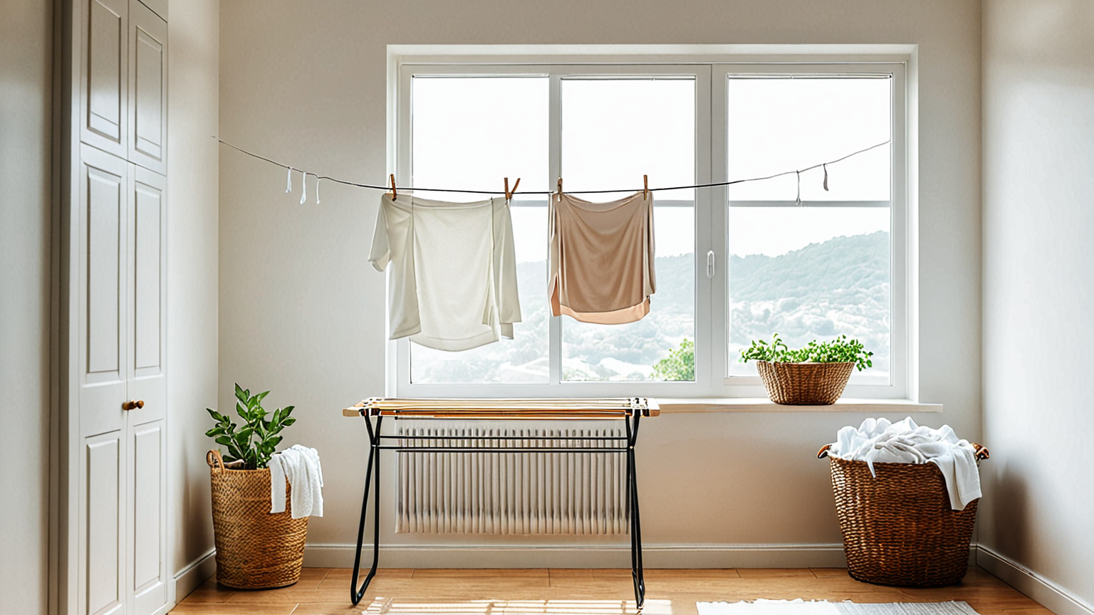 洗濯物を室内に干す様子