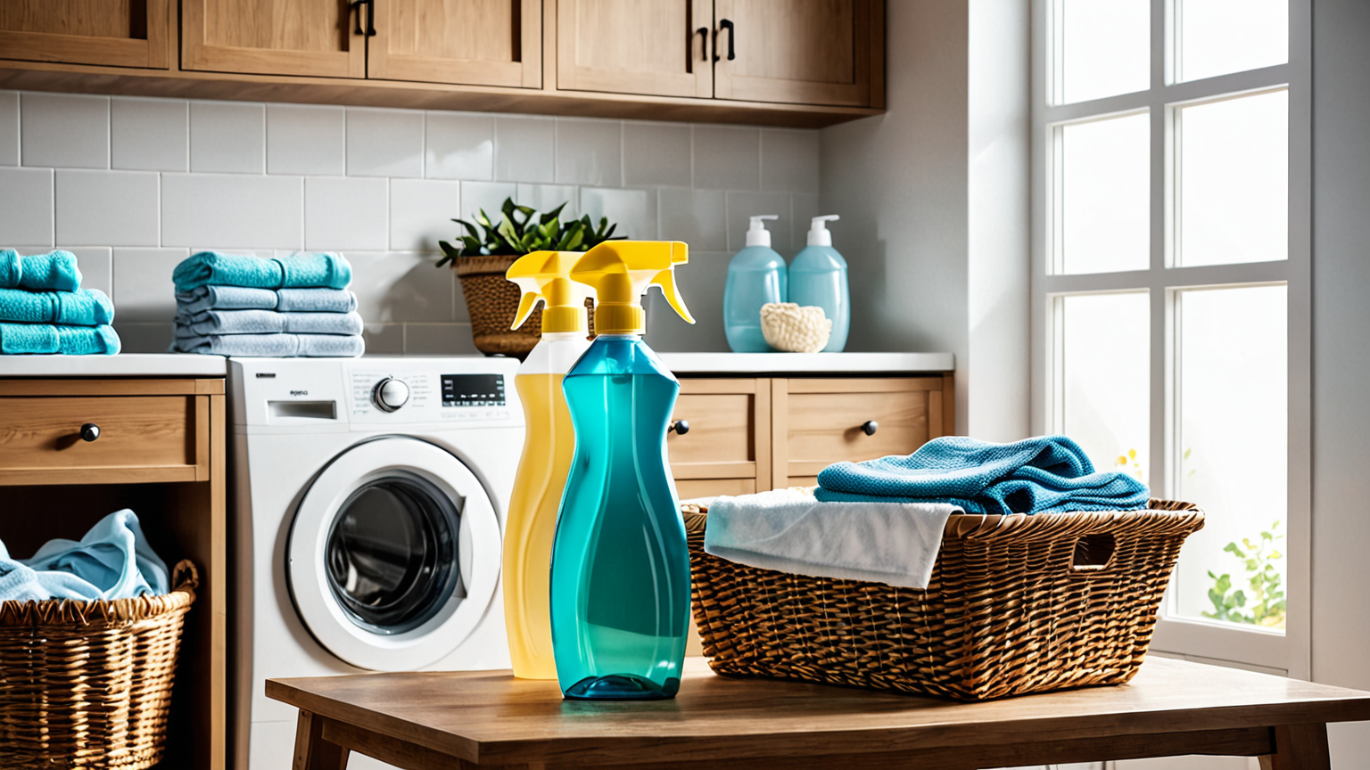 洗剤のボトルと洗濯物