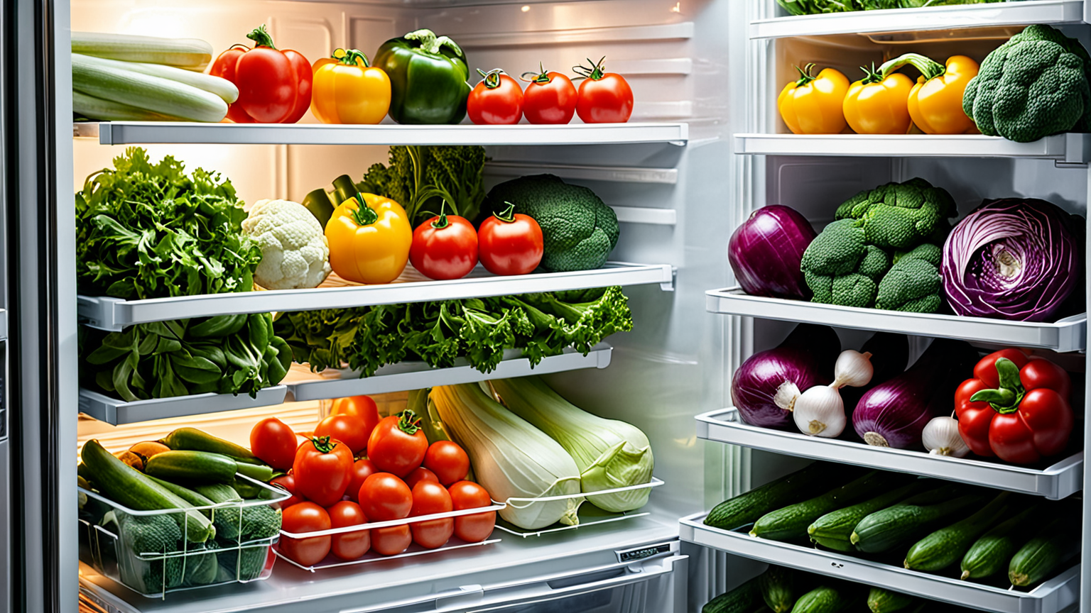 冷蔵庫の中で整然と保存されている野菜たち