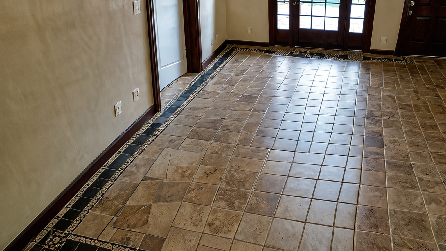 玄関タイルの黒ずみのアップ写真