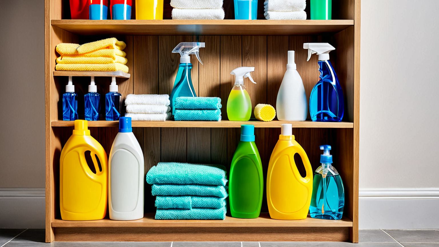 掃除用具と洗剤を準備する様子