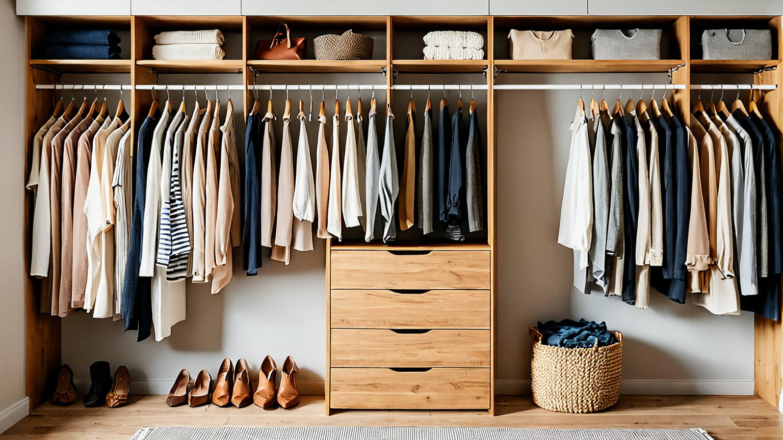 整理されたクローゼット内の服