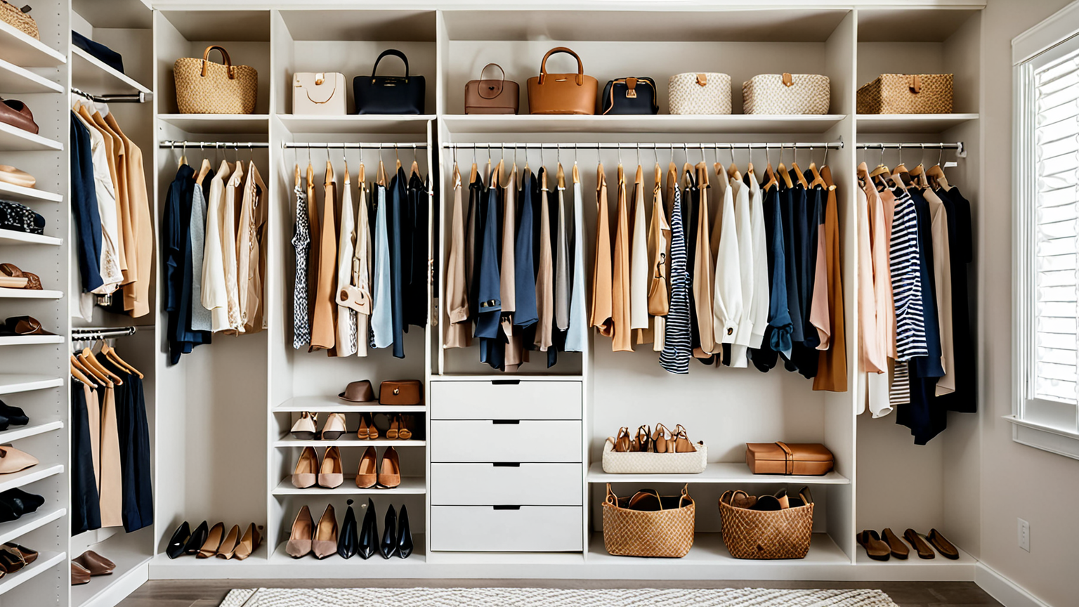 おしゃれに整理されたクローゼットのレイアウト