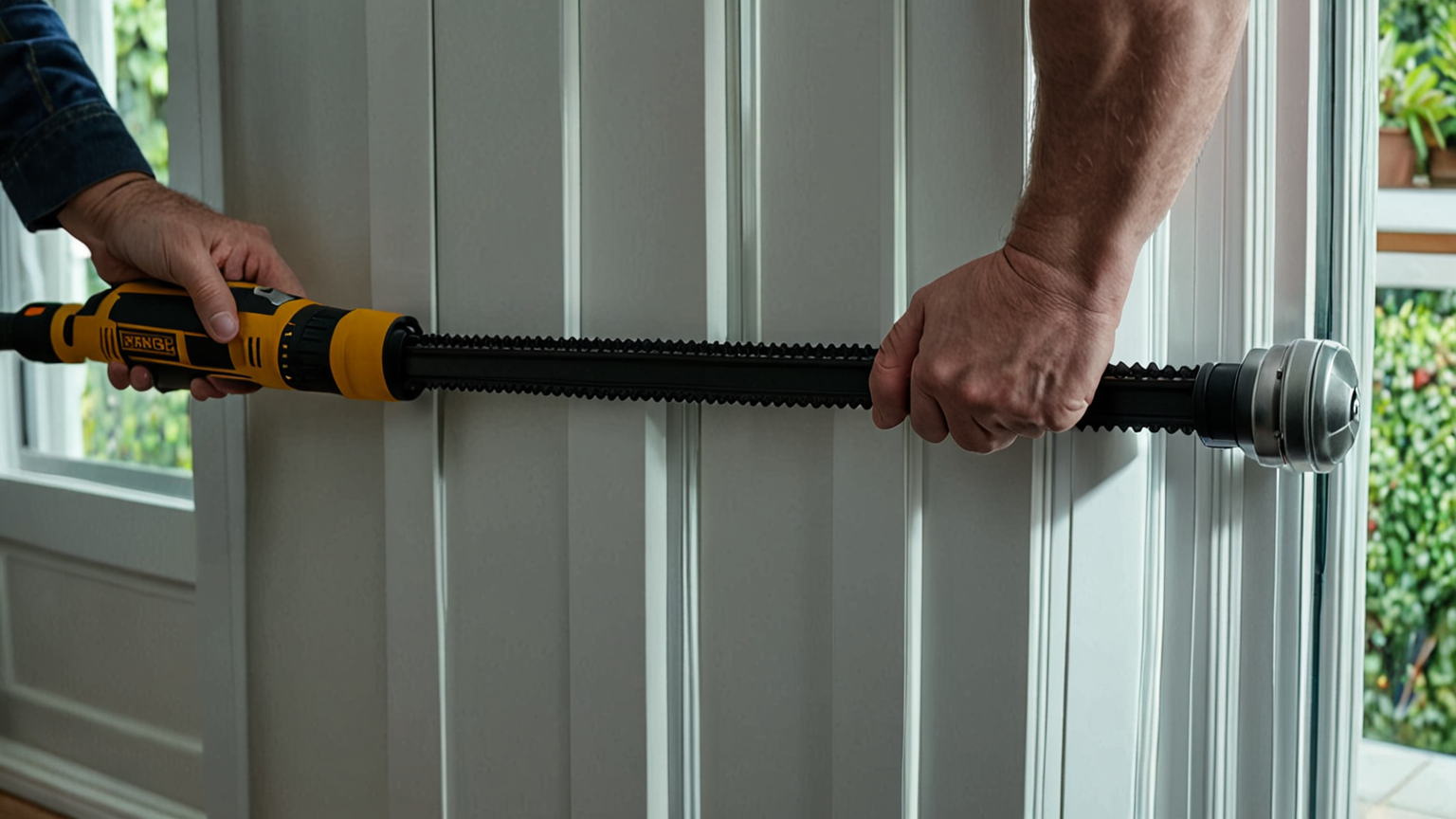 ドライバーでレールを調整する様子