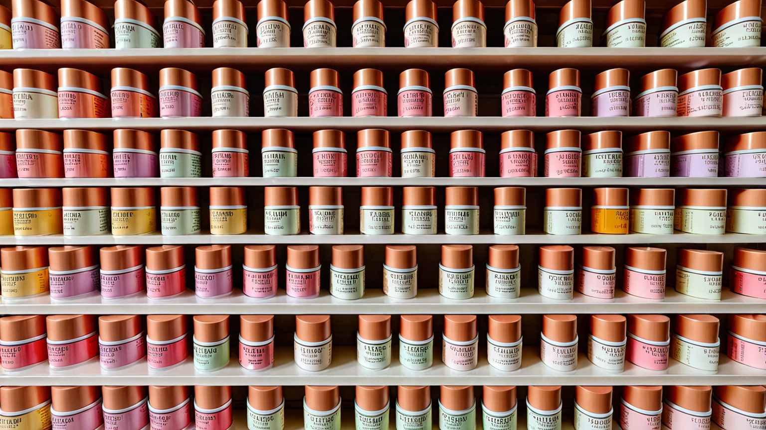 市販のリップクリームが並ぶ棚