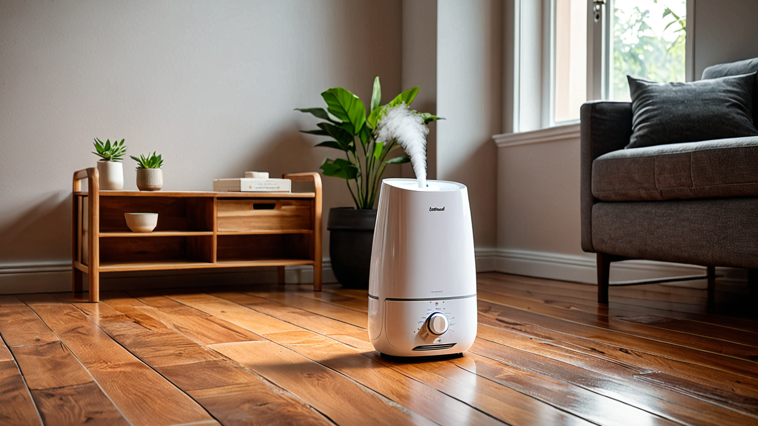 室内に加湿器を置く様子