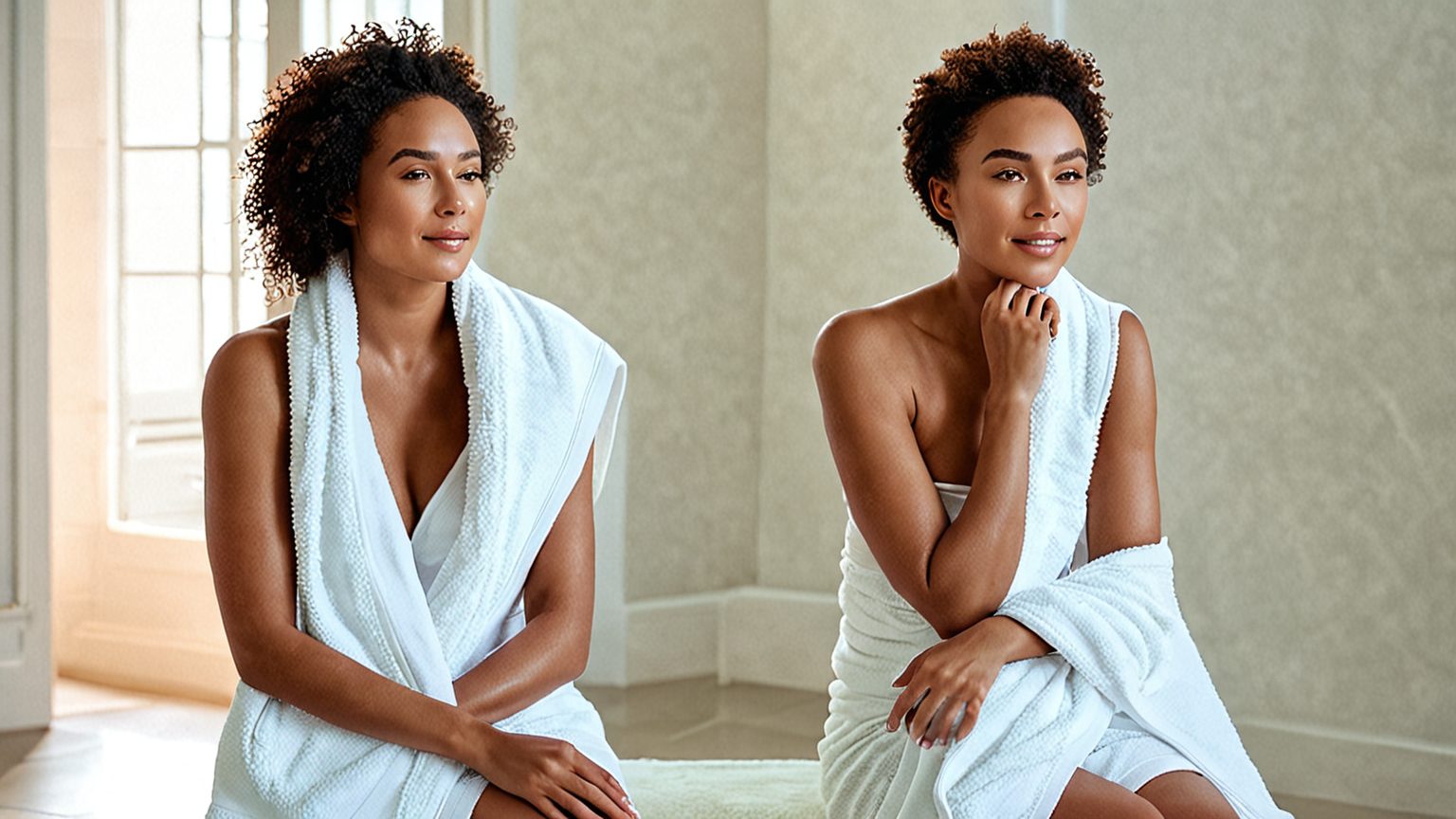 クールダウンしている女性の肌ケアシーン