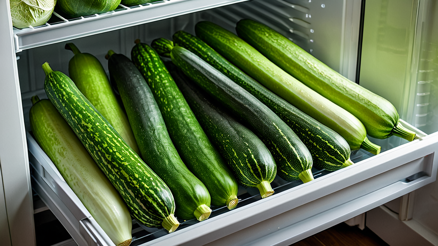 冷蔵庫内の野菜室で保存されるズッキーニ