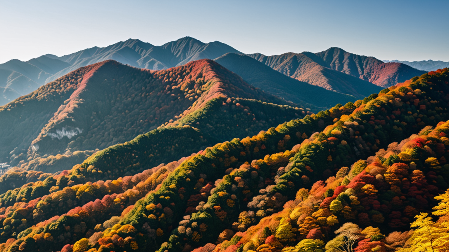 関東の山々に広がる紅葉景色