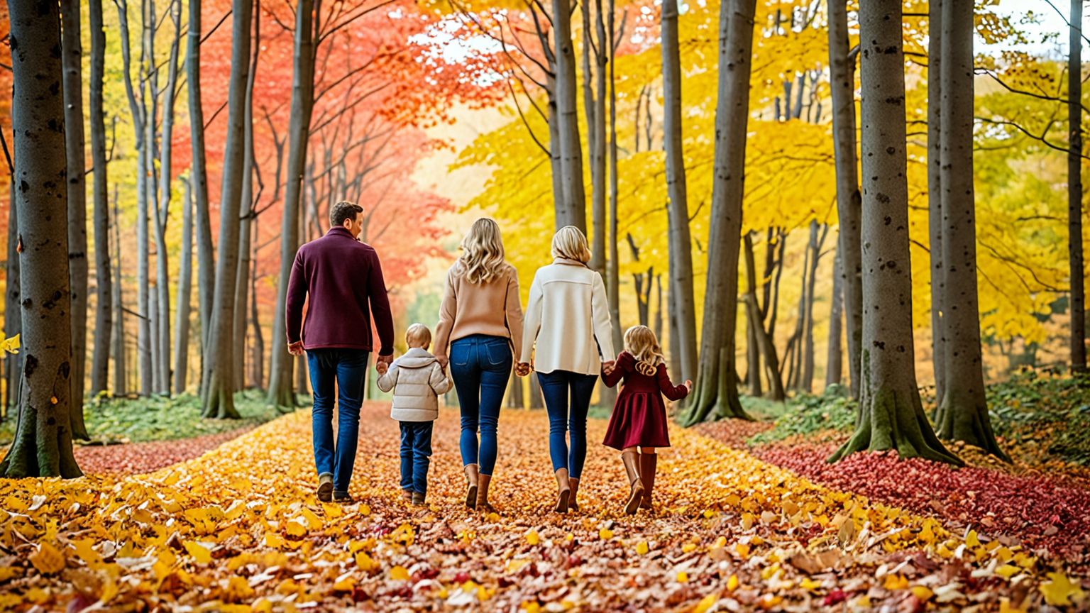 家族で楽しむ紅葉狩りの様子