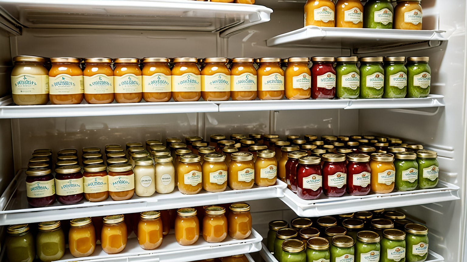 ベビーフードの瓶と冷蔵庫に入った様子