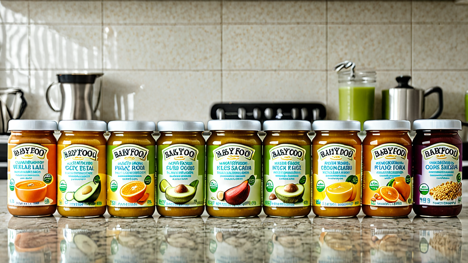 いろいろな種類のベビーフードパッケージ