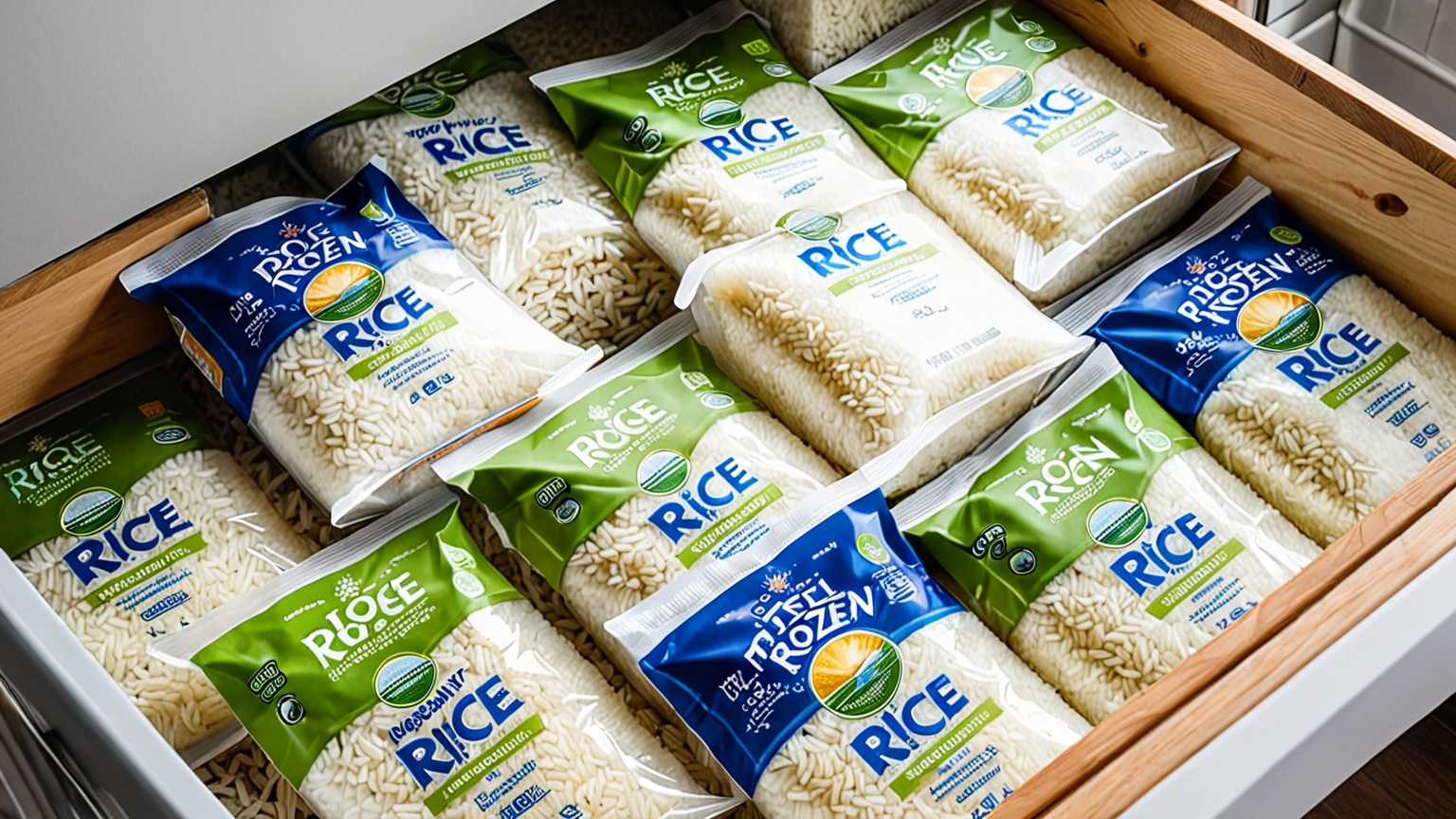 冷凍庫で保存されたご飯のパック