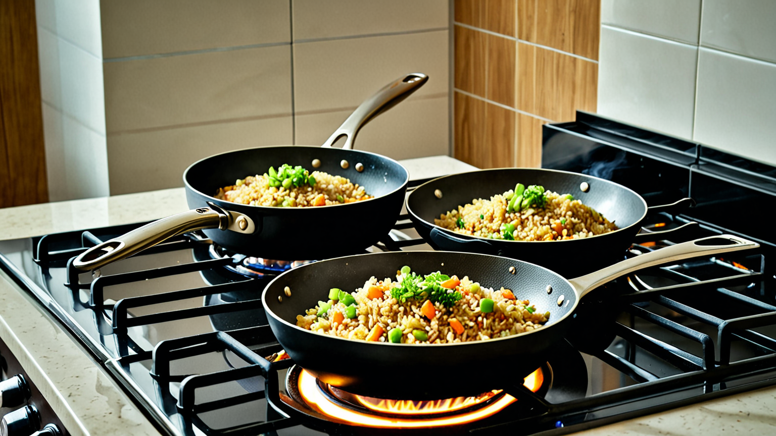 チャーハンを炒める様子