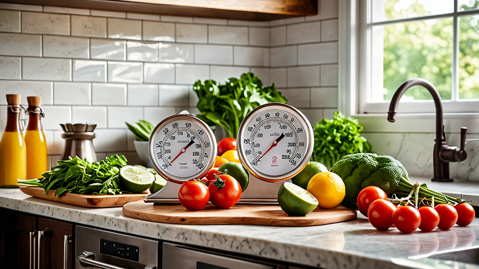 キッチンで温度計を使う様子