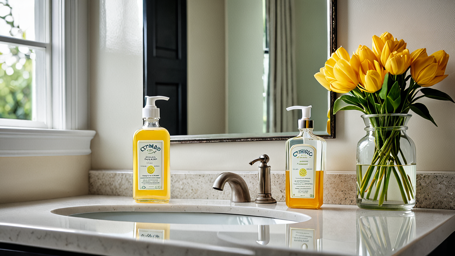 クエン酸の瓶と鏡のイメージ