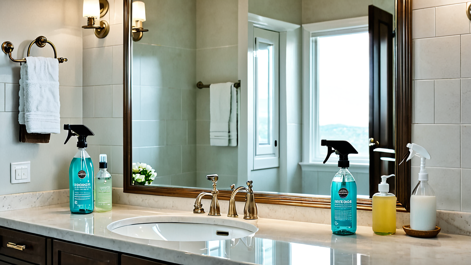 クエン酸スプレーで鏡を掃除する様子