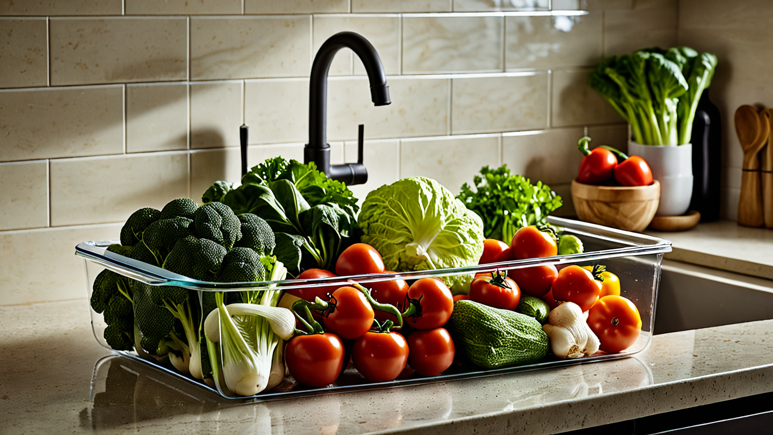 野菜を水切りし保存容器に入れる様子