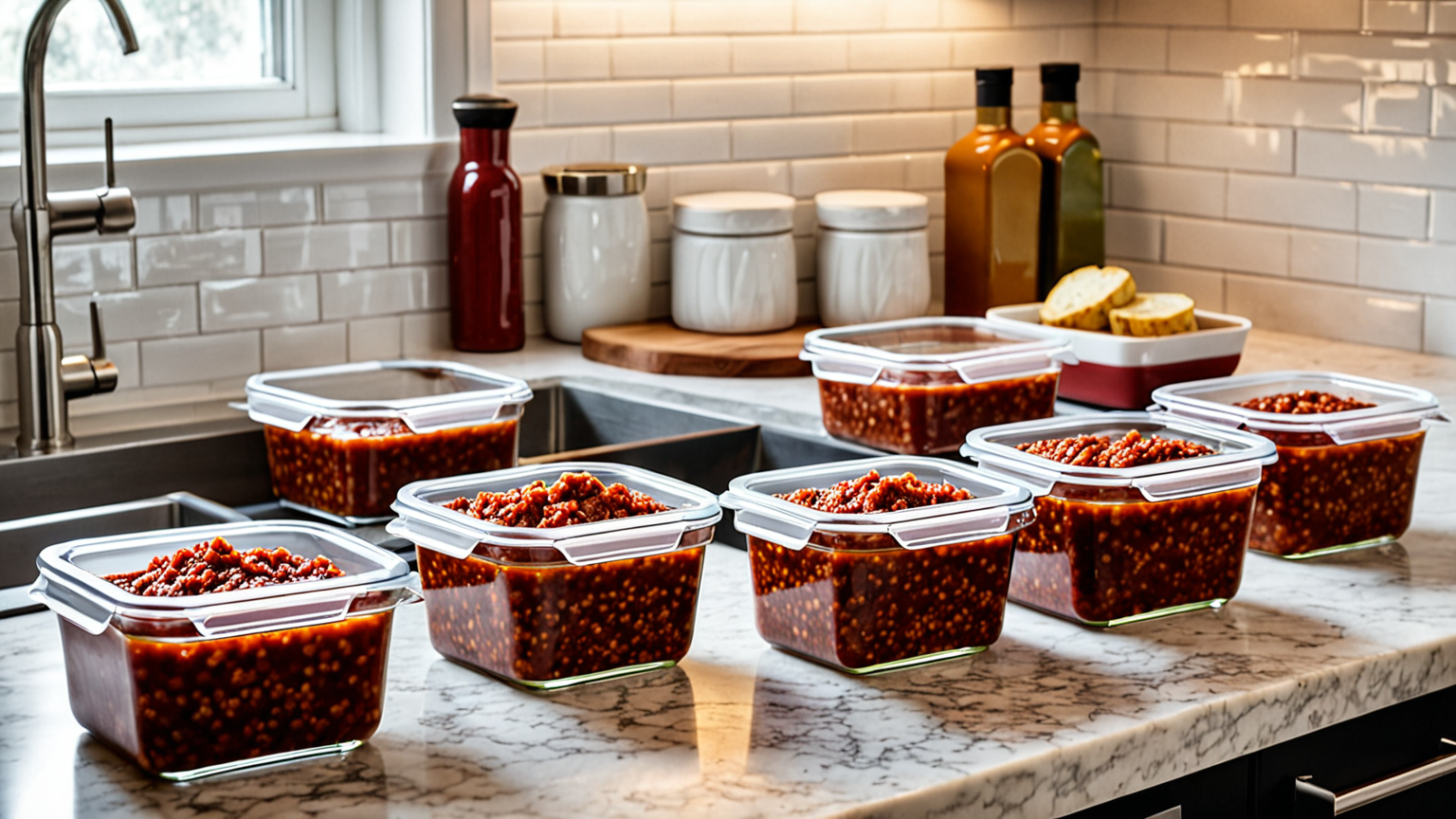 ミートソースを小分けにして冷凍する様子