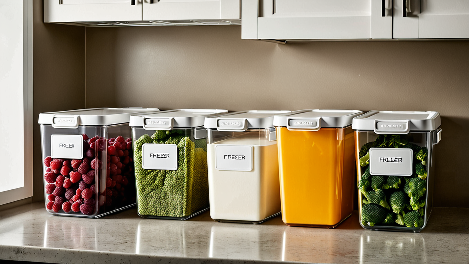 冷凍用保存容器とラベル貼りの様子