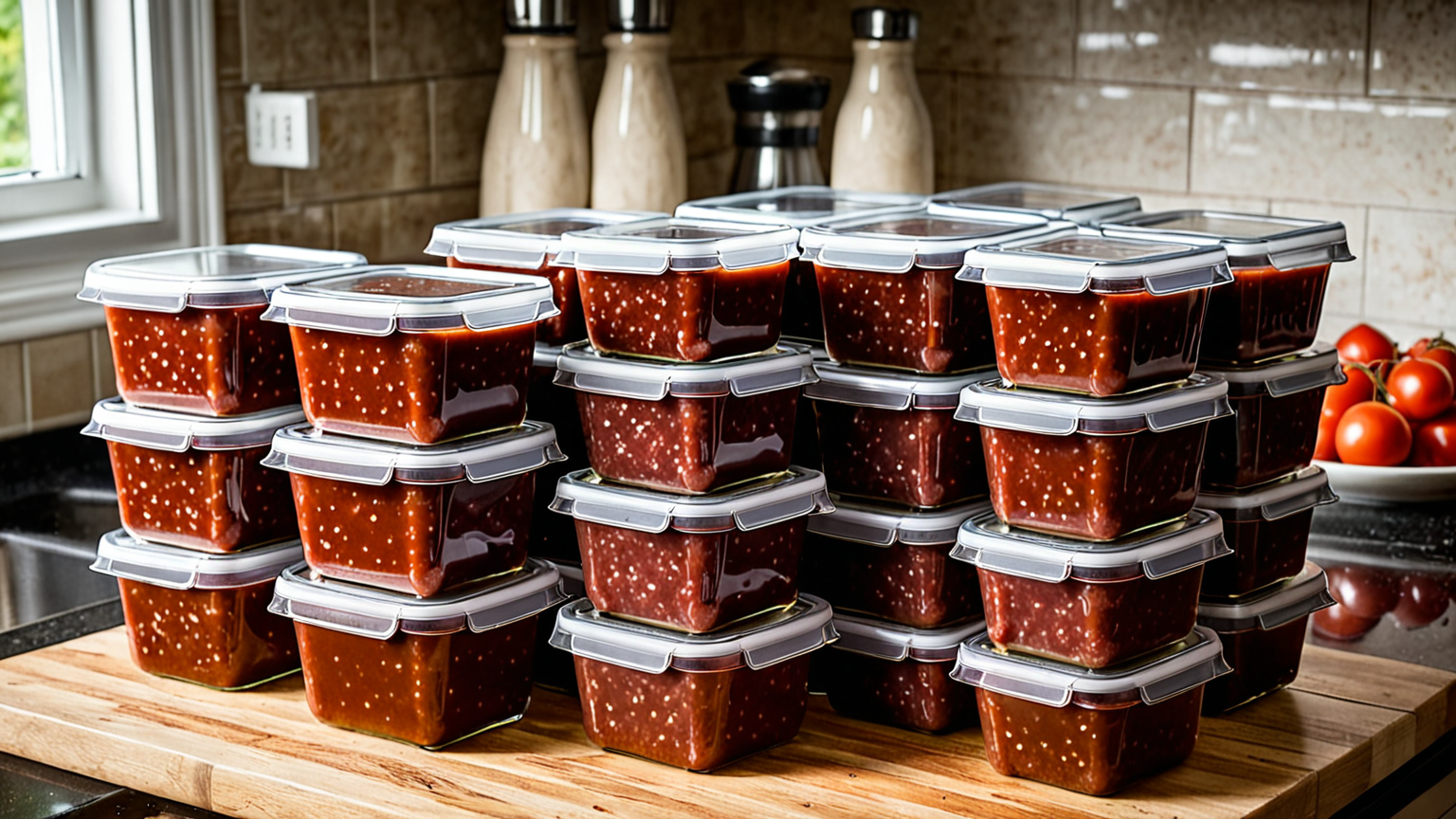 ミートソースを小分け冷凍し、保存ラベルを貼る様子