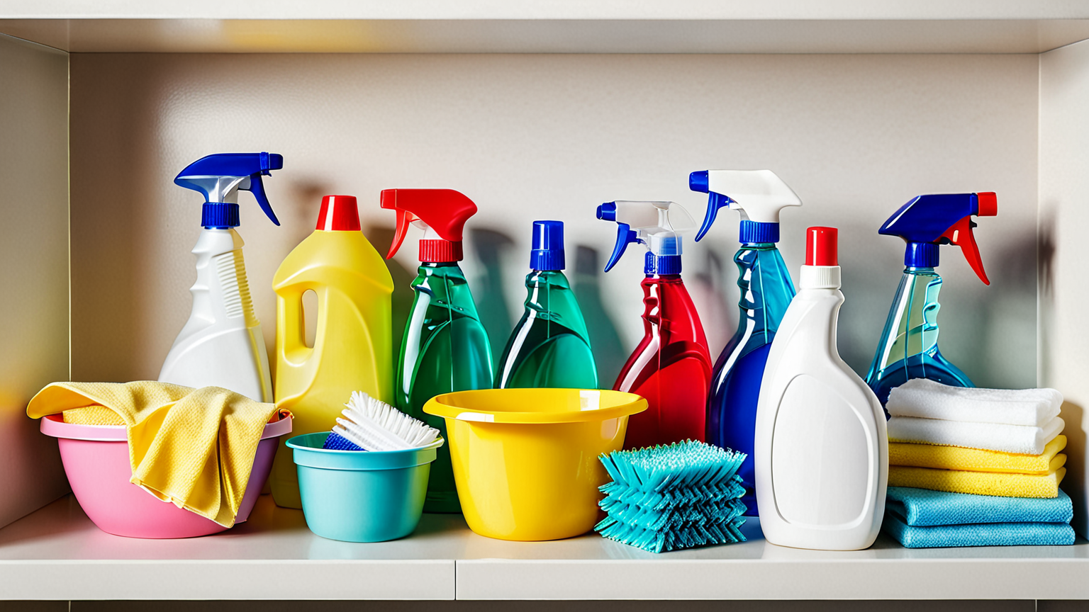 掃除グッズが並んでいるイメージ