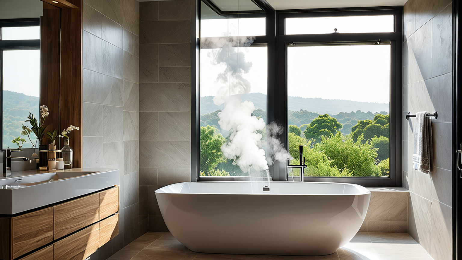 掃除中に換気をしている浴室