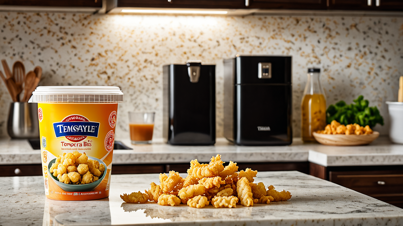 密閉容器に入った揚げ玉と冷蔵庫のイメージ