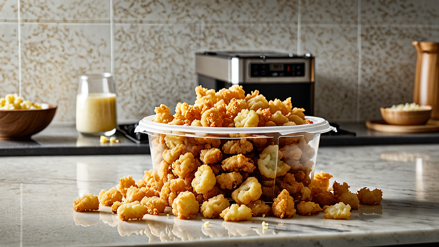 揚げ玉を密閉容器に移し替える手順